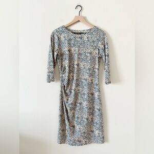 J. McLaughlin 3/4 Sleeve Sheath Dress in Blue & Cream Snake Print - Size S